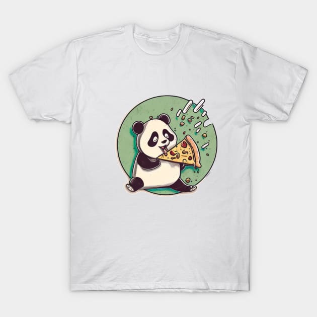 Cartoon Adorable Kawaii Panda Cute Eats Pizza T-Shirt by kiddo200